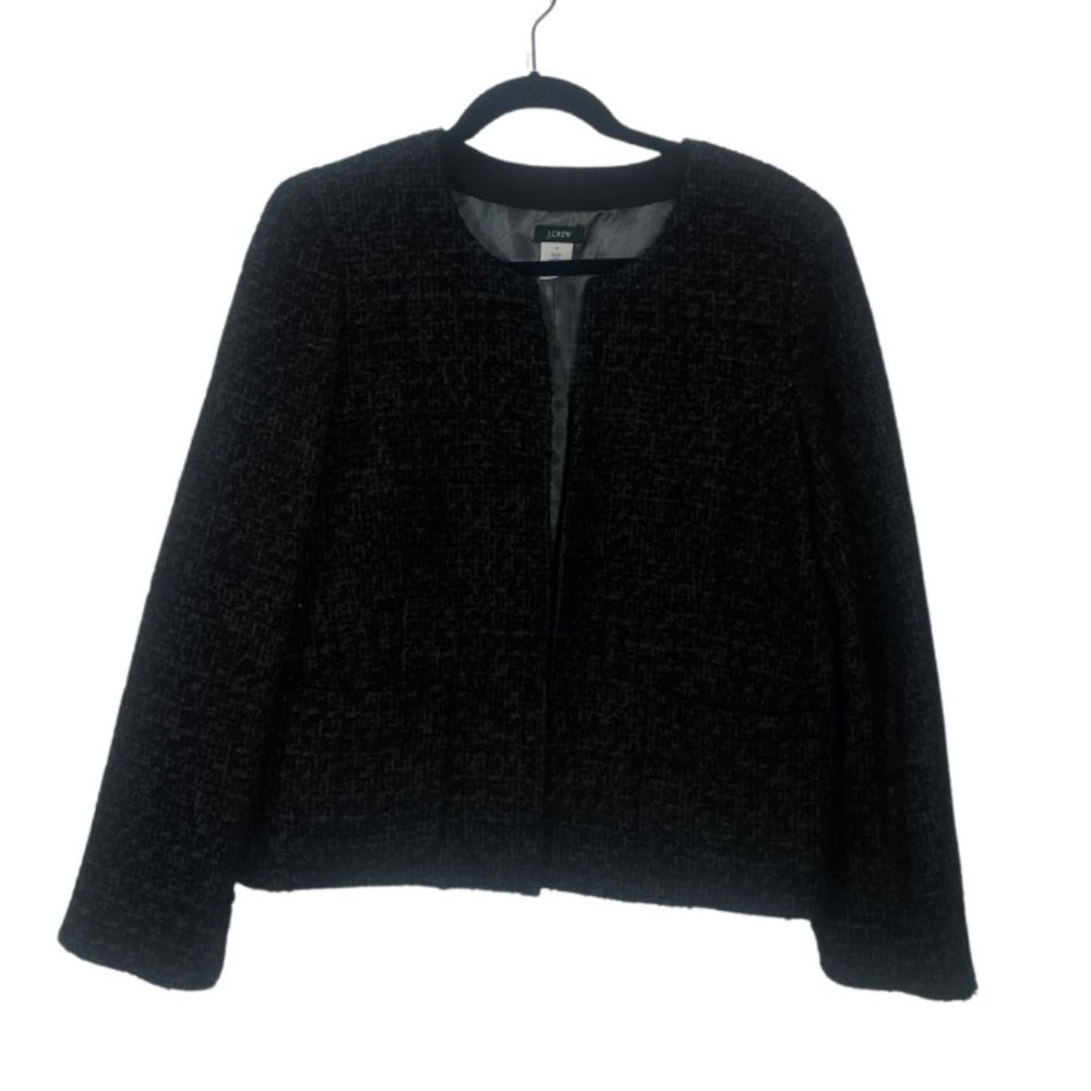 J. Crew Tweed Jacket with Pockets • Wool • Black/Grey • Size 14